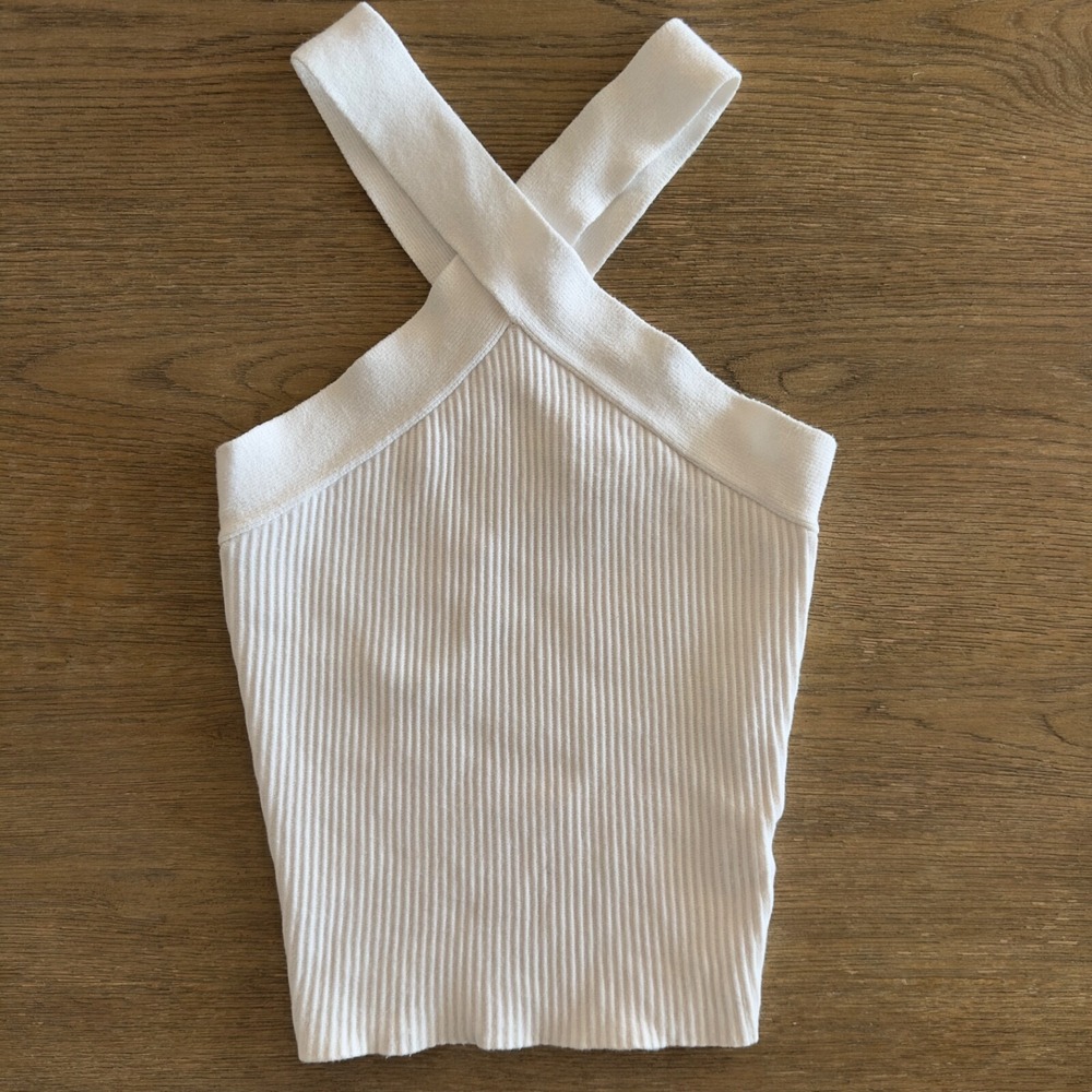 House of Harlow 1960 x Revolve Halter Ribbed Knit Crop Top-Ivory Color-Size XS